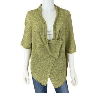 OSKA Linen Asymmetrical Cardigan sz 4 Chartreuse Loose Mesh Knit Waterfall BOHO